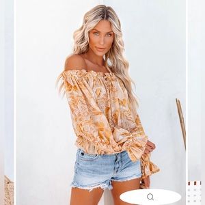 VICI Papaya Printed off the shoulder blouse